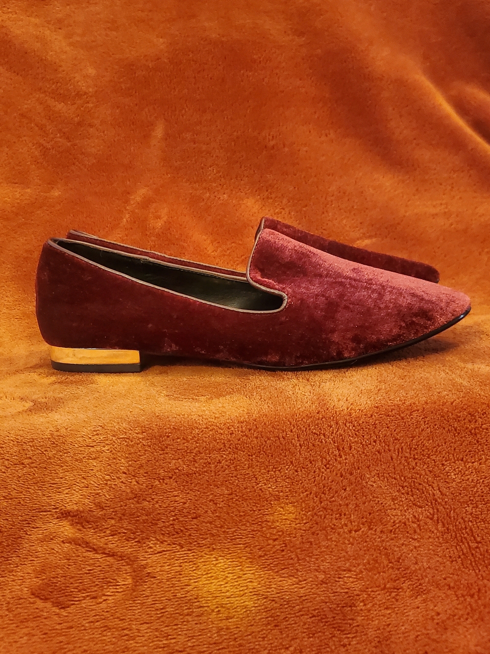 Velvet Pointed-Toe Loafers in Burgundy